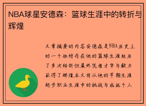 NBA球星安德森：篮球生涯中的转折与辉煌